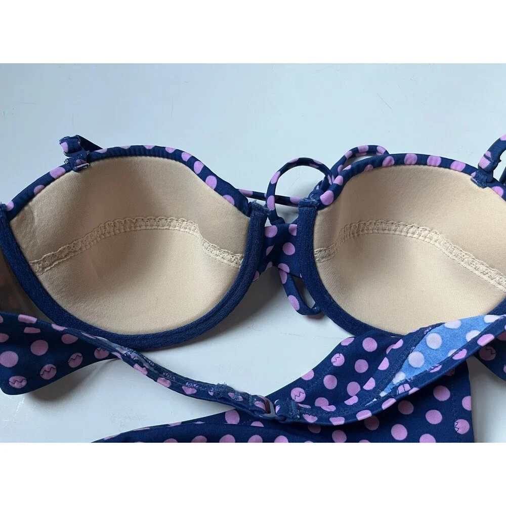 J.Crew Bikini Set 34B Small Navy Pink Polka Dot Underwire Halter